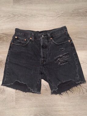 Levi’s High-Rise Distressed Black Denim Shorts